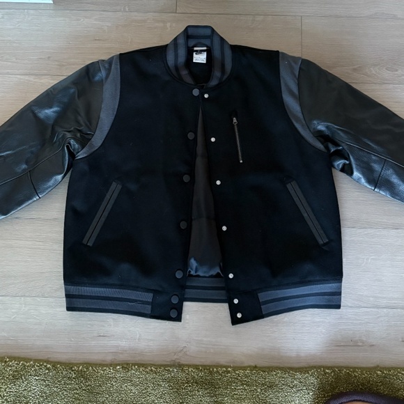 Nike Oversized Wool Destroyer Leather Varsity Jacket Black Small - Picture 3 of 6